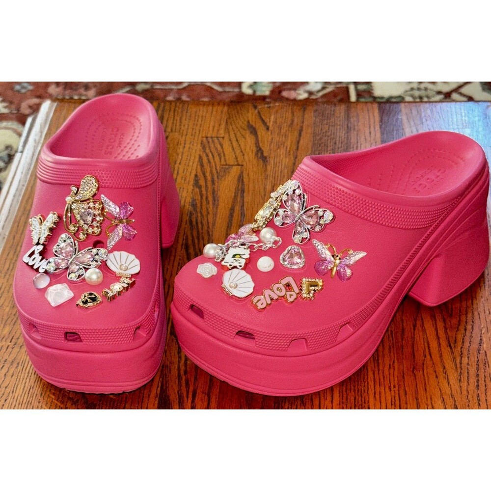 Bling Crocs Siren embellished jibbitz Platform Clog In Pink W9